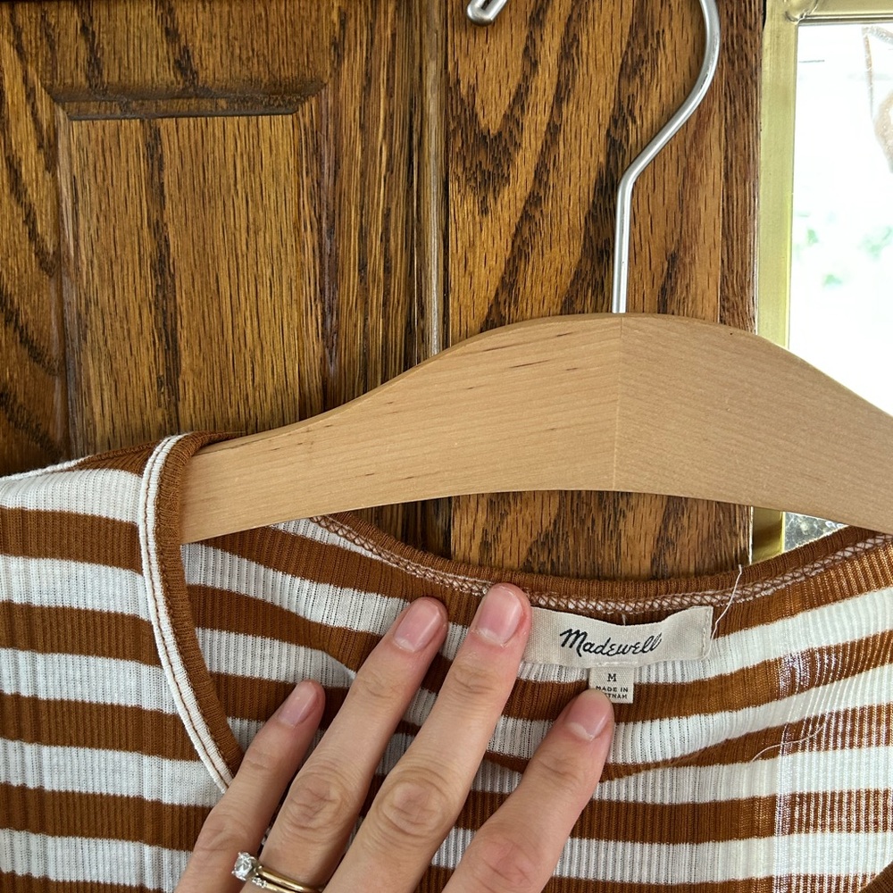 Madewell Tan and White Striped Tee